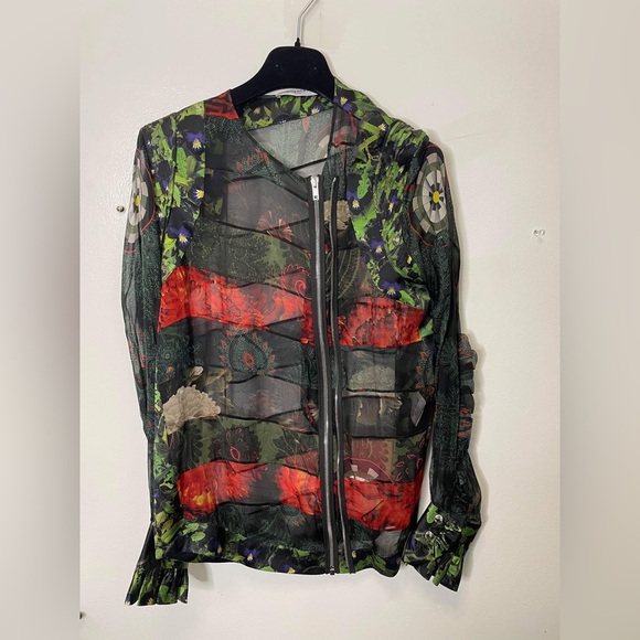 Givenchy Jacket Black Paneled Floral Print Silk Chiffon Size 38 - Picture 4 of 11